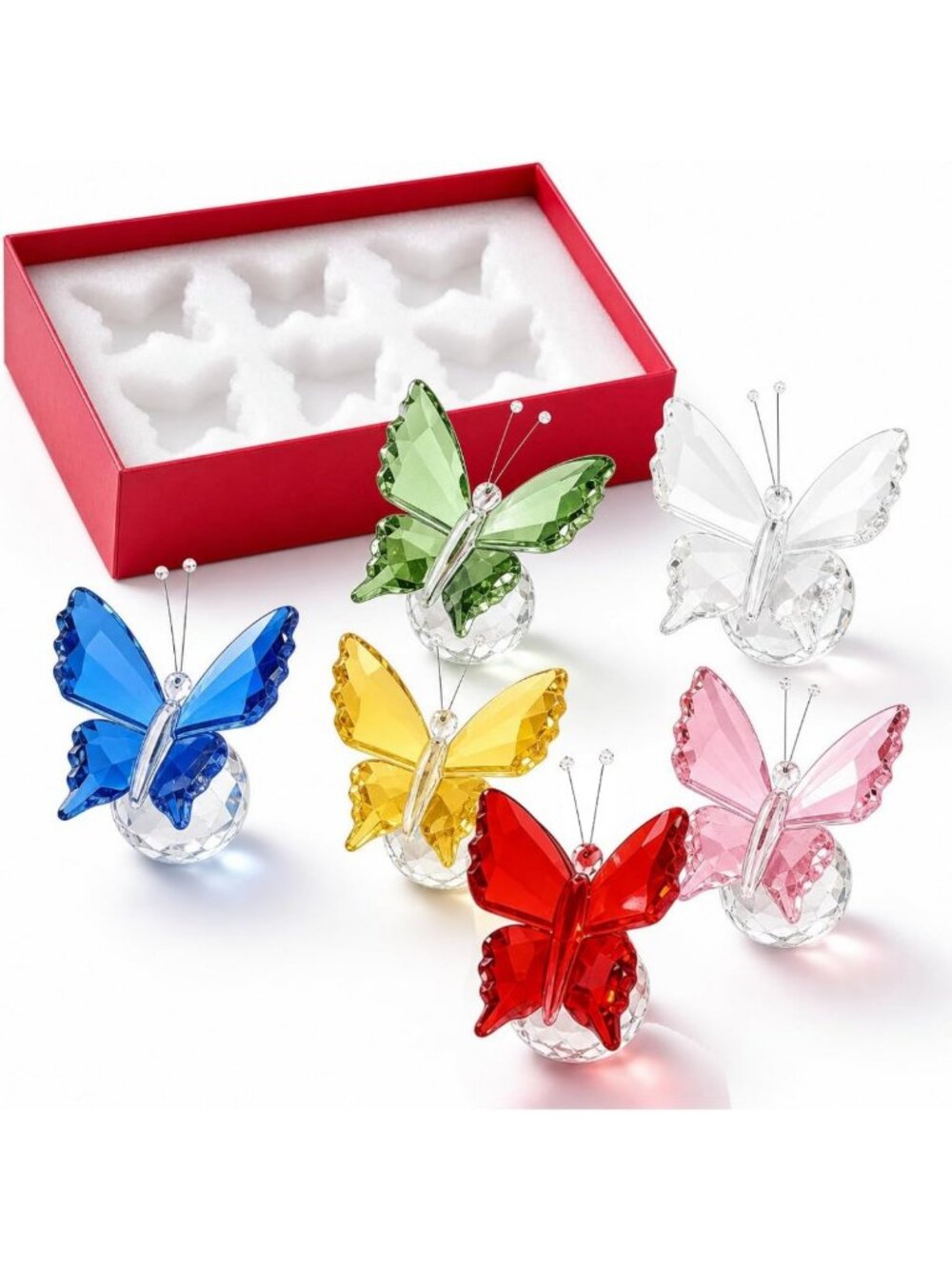 6 Pack Crystal Butterfly Figurines - K9 Glass Decor with Gift Box, Home Accent